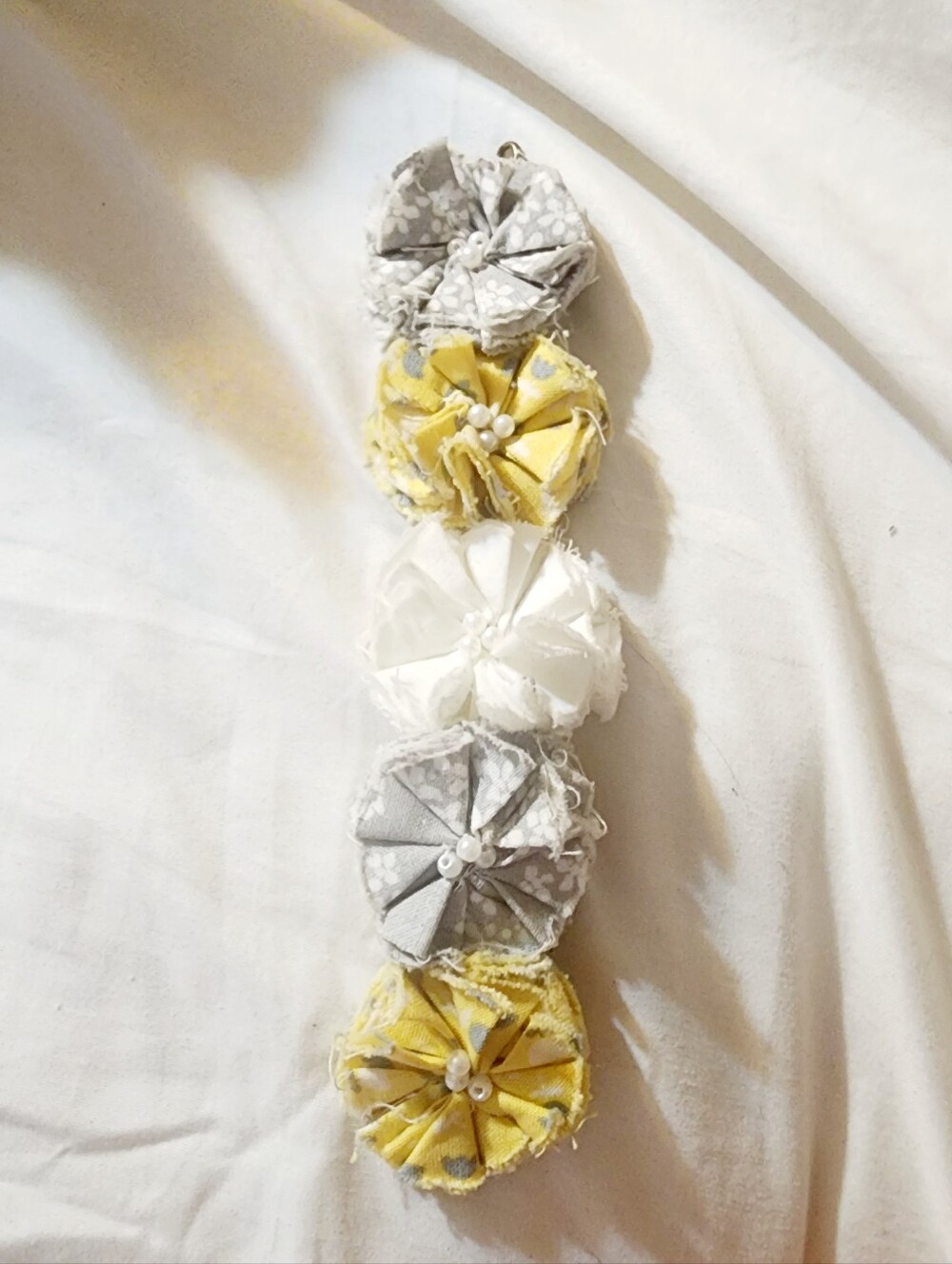 Handmade Yellow, Gray & White Floral Fabric Bracelet